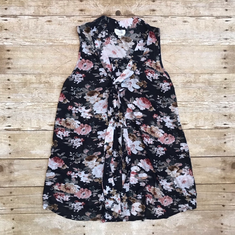 Floral Maternity Sheer Top with Tie Collar Size S